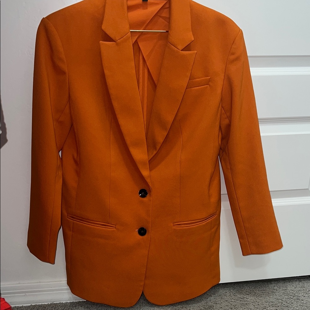 Express Oversized Orange Blazer with Black Buttons